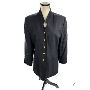 Atrium Womens Size 14 Black Blazer Jacket Gold Buttons Longline Vintage 80s 90s